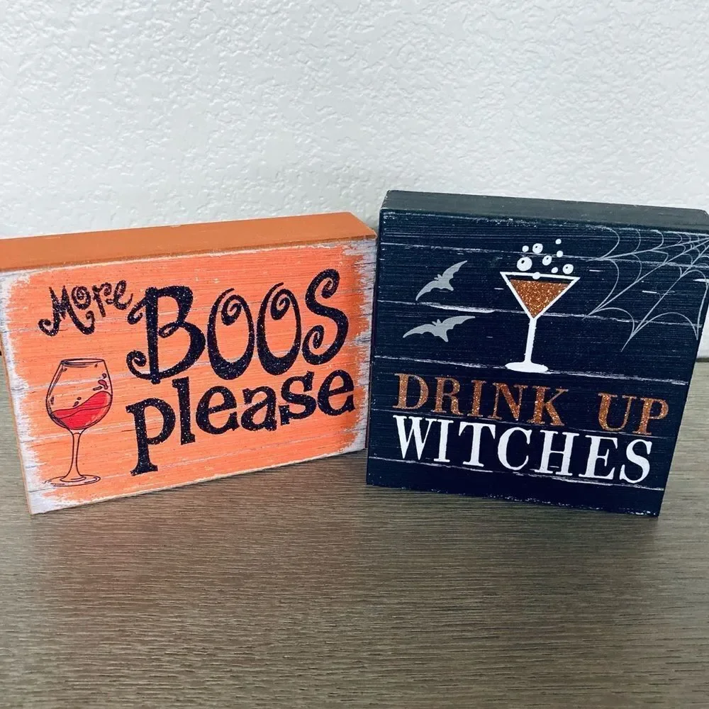 Halloween Farmhouse Boos Please Witch Wine Lover Wood Decor Signs Lot